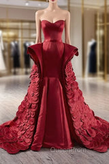 Burgundy Mermaid Satin Sweetheart Evening Prom Dresses