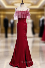 Burgundy Mermaid Spaghetti Straps Evening Prom Dresses