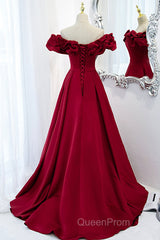 Burgundy Off Shoulder Long A Line Evening Prom Dresses Evening Dresses