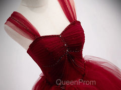 Burgundy Off Shoulder Tulle Long Evening Prom Dresses, Burgundy Evening Dresses