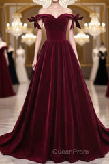 Burgundy Off Shoulder Velvet Long Evening Prom Dresses, Off Shoulder Burgundy Graduation Dresses, Evening Dresses