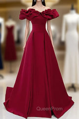 Burgundy Off the Shoulder Ruffles Evening Prom Dresses