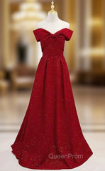 Burgundy Off the Shoulder Sleeveless Evening Prom Dresses