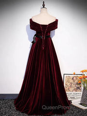 Burgundy Off The Shoulder Velvet Long Evening Prom Dresses