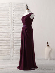 Burgundy One Shoulder Chiffon Mermaid Long Prom Dresses