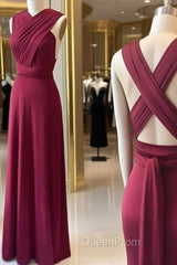 Burgundy Pleats Halter Evening Prom Dresses
