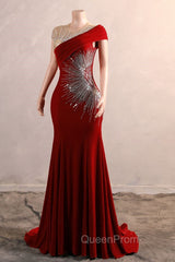 Burgundy Evening Prom Dresses Bodycon Velvet Long Evening Dresses with Embroidered Beadings