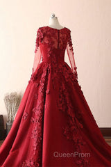 Burgundy round neck lace long Evening Prom Dresses burgundy evening Dresses