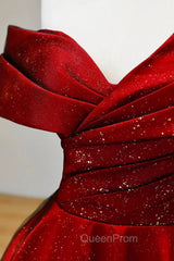 Burgundy Satin And Black Tulle Long Evening Prom Dresses, Beautiful A-Line Party Dresses