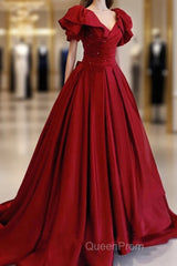 Burgundy Satin Long A Line Evening Prom Dresses Evening Dresses