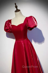 Burgundy Satin Long Evening Prom Dresses, Simple A-Line Evening Dresses