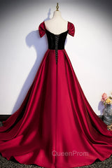 Burgundy Satin Long Evening Prom Dresses, Simple A-Line Evening Party Dresses