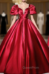 Burgundy Satin Short Sleeve Quinceanera Dresses