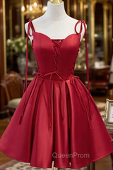 Burgundy Satin Spaghetti Straps Homecoming Dresses