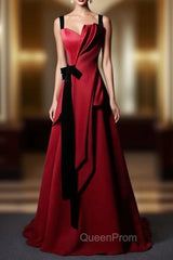 Burgundy Satin Straps Pleats Black Velvet Evening Prom Dresses