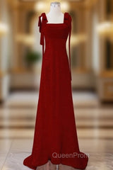 Burgundy Sequins Straps Long Evening Prom Dresses