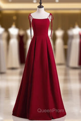 Burgundy Spaghetti Straps Backless Evening Prom Dresses