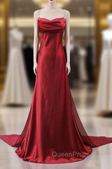Burgundy Spaghetti Straps Evening Prom Dresses