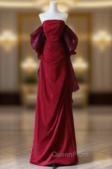 Burgundy Strapless Pleats Evening Prom Dresses