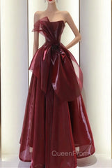 Burgundy Strapless Sleeveless Evening Prom Dresses