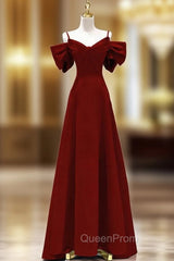 Burgundy Straps Bow Evening Prom Dresses