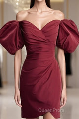 Burgundy Taffeta Bodycon Dresses Off Shoulder