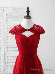 Burgundy Tulle Lace Long Prom Dress Burgundy Evening Dress