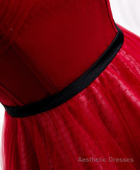 Burgundy Tulle Lace Long Prom Dress Burgundy Formal Dress