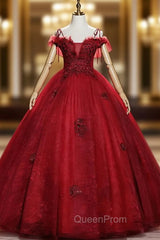Burgundy Tulle Lace Spaghetti Straps Appliques Quinceanera Dresses
