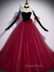 Burgundy Tulle Long Evening Prom Dresses A line Burgundy Graduation Dresses