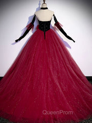 Burgundy Tulle Long Evening Prom Dresses A line Burgundy Graduation Dresses