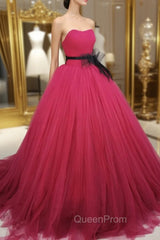 Burgundy Tulle Long Evening Prom Gown, Burgundy Tulle Sweet 16 Dresses