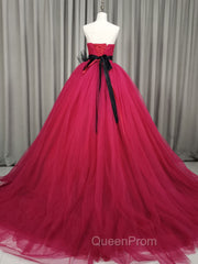 Burgundy Tulle Long Evening Prom Gown, Burgundy Tulle Sweet 16 Dresses
