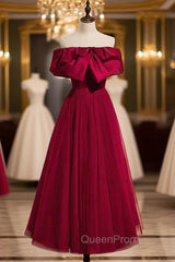 Burgundy Tulle Off the Shoulder Evening Prom Dresses