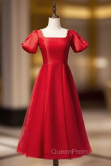 Burgundy Tulle Puff Sleeve Backless Pearls Evening Prom Dresses