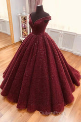 Burgundy tulle sequin long Evening Prom Dresses, burgundy long evening Dresses