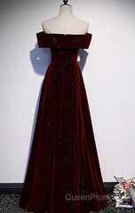 Burgundy Velvet Long Evening Prom Dresses Evening Dresses