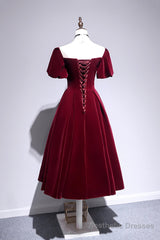 Burgundy Velvet Short Prom Dress, Cute A-Line Party Dress