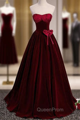 Burgundy Velvet Strapless Evening Prom Dresses