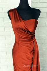 Burnt Orange Satin Bridesmaid Dresses One Shoulder