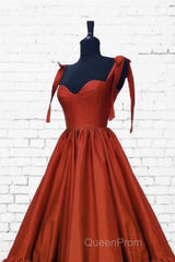 Burnt Orange Satin Ruffles Hem Dresses With Bow