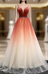 Burugndy Tulle Velvet Spaghetti Straps Evening Prom Dresses