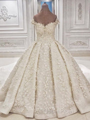 Cap sleeves Off the shoulder Lace Appliques Ball Gown Wedding Dresses