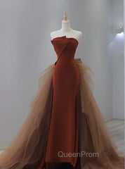 Caramel Color Tulle Strapless Evening Prom Dresses