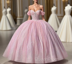 Carine | Glitter Off The Shoulder Pink Ball Gown Quinceanera Dresses