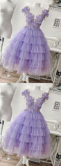 Purple Tulle Applique Short Homecoming Dress, Homecoming Dress