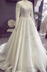 Ball Gown White Lace Wedding Dresses, Elegant Bridal Gown Prom Dress