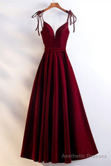 Gorgeous Sweetheart Spaghetti Straps Corset Red Velvet Long A Line Prom Evening Dress