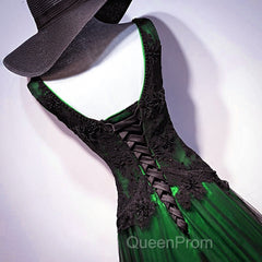 Chaming Black And Green Tulle V-Neckline Long Party Dresses, Beautiful V-Neckline Evening Prom Dresses