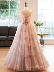 Champagne A-Line Beading Sequin Long Evening Prom Dresses, Champagne Formal Dresses